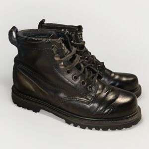 ALP Vintage Combat Work Boots Women’s 6 Black Leather Oil Resistant Lug Grunge